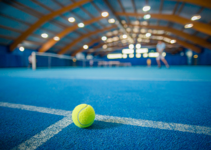 indoor tennis court blue