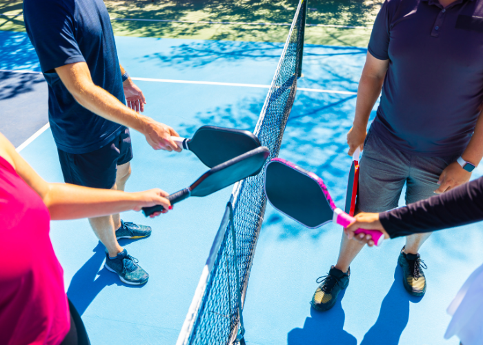 pickleball players doubles net